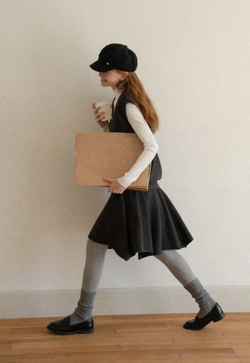 V Neck Ribbed Knit Vest and Flared Skirt Set
