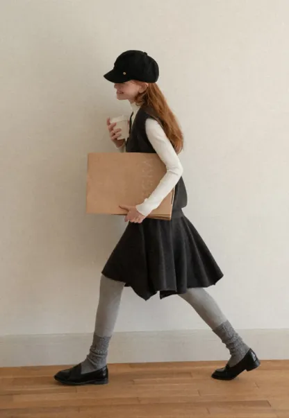 V Neck Ribbed Knit Vest and Flared Skirt Set