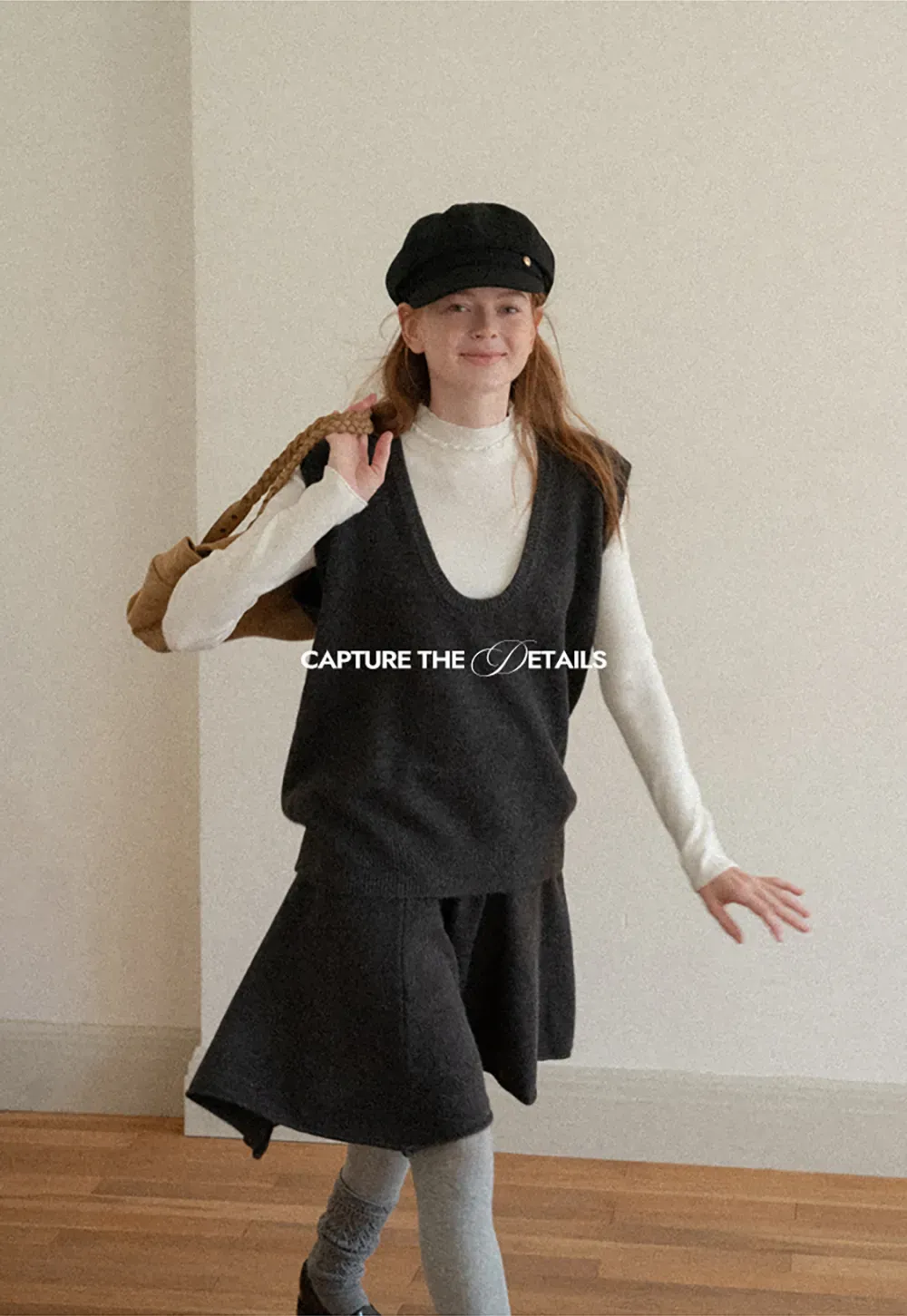 V Neck Ribbed Knit Vest and Flared Skirt Set
