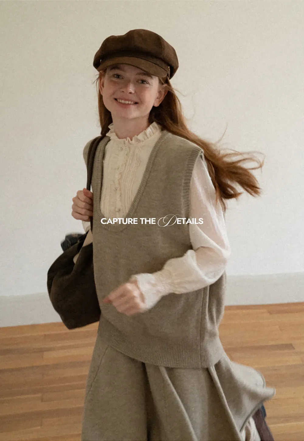 V Neck Ribbed Knit Vest and Flared Skirt Set