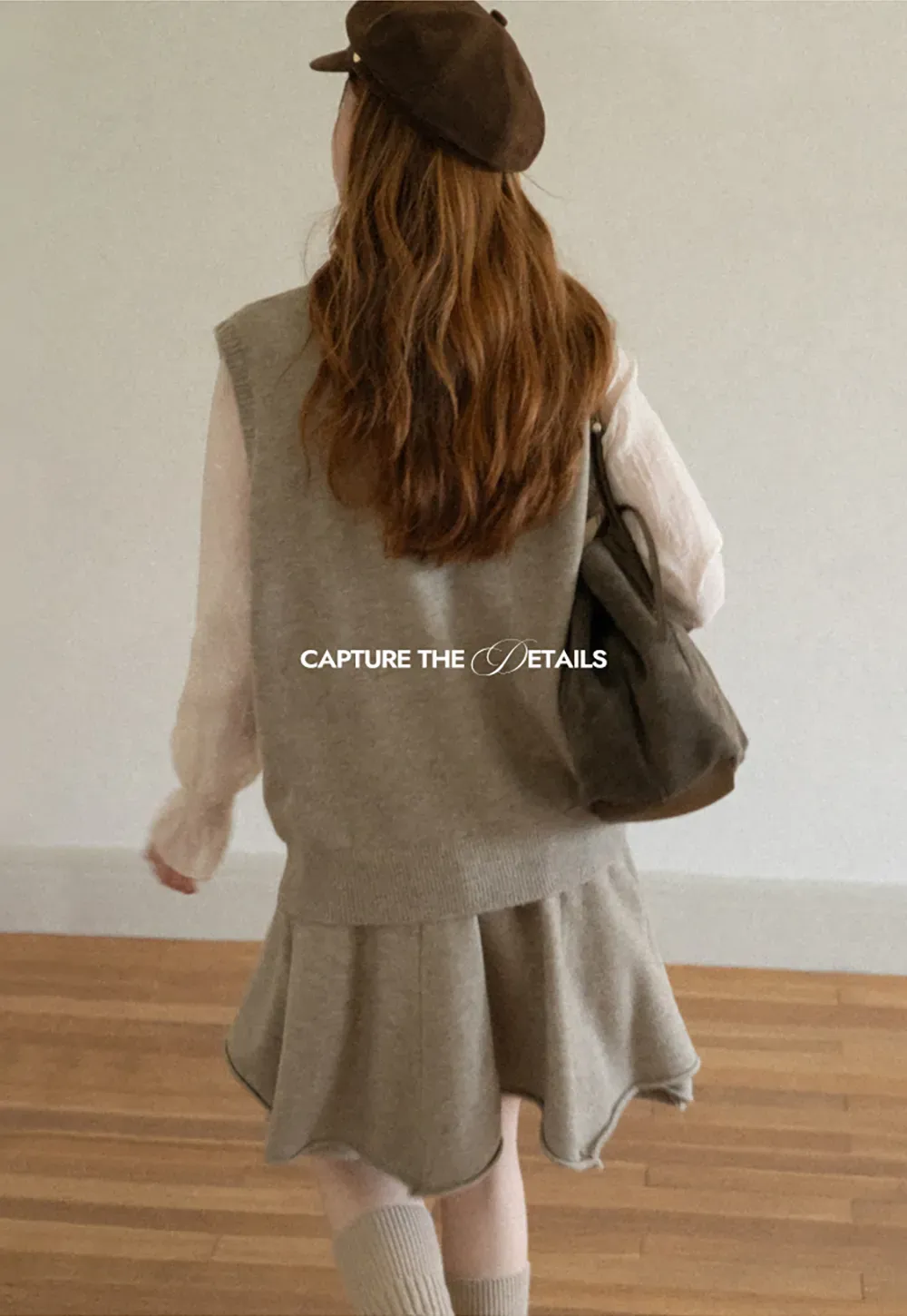 V Neck Ribbed Knit Vest and Flared Skirt Set