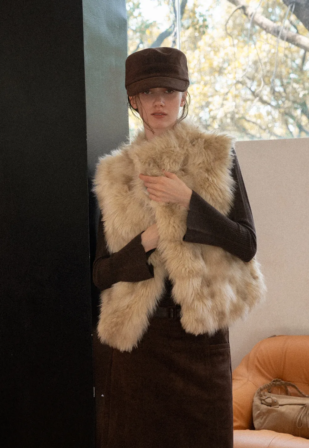 Faux Fur Trimmed Sleeveless Vest