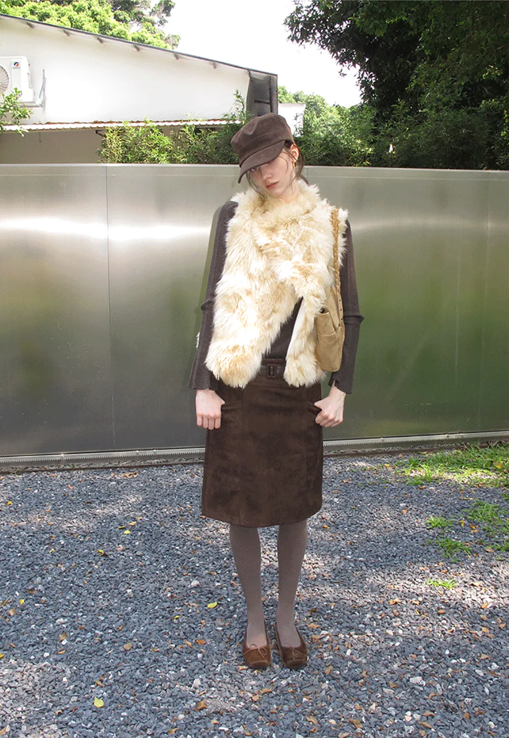 Faux Fur Trimmed Sleeveless Vest