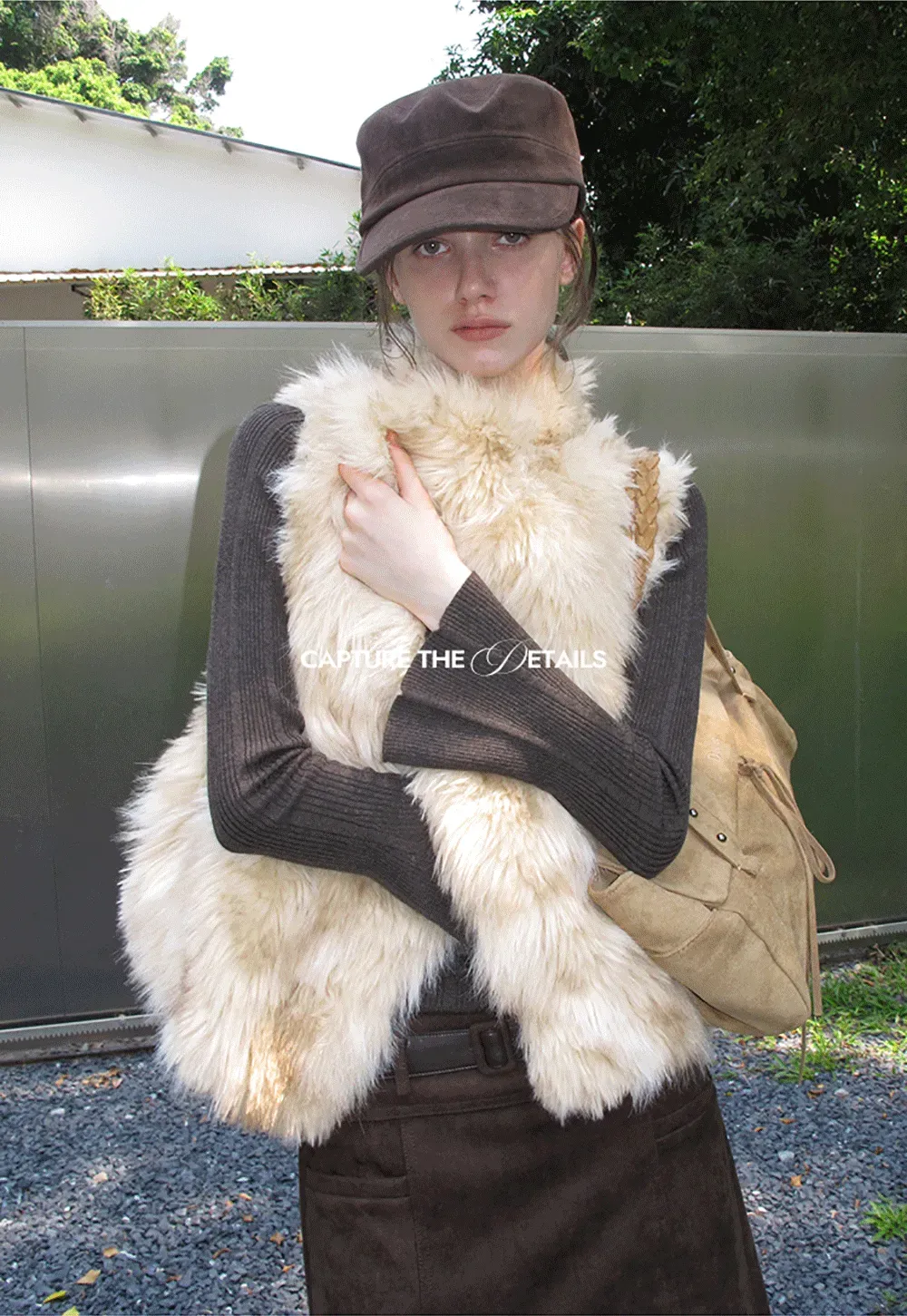 Faux Fur Trimmed Sleeveless Vest