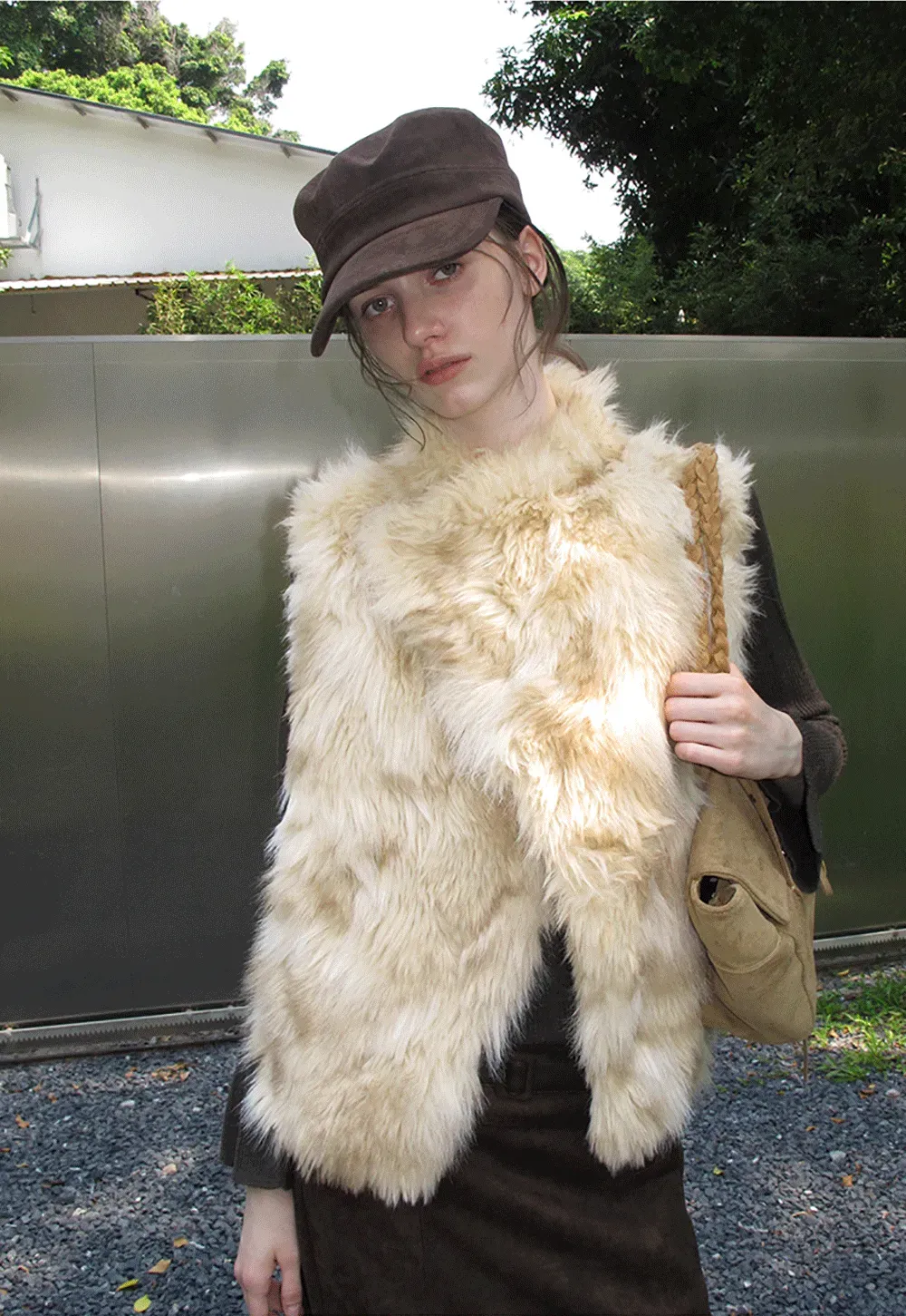 Faux Fur Trimmed Sleeveless Vest