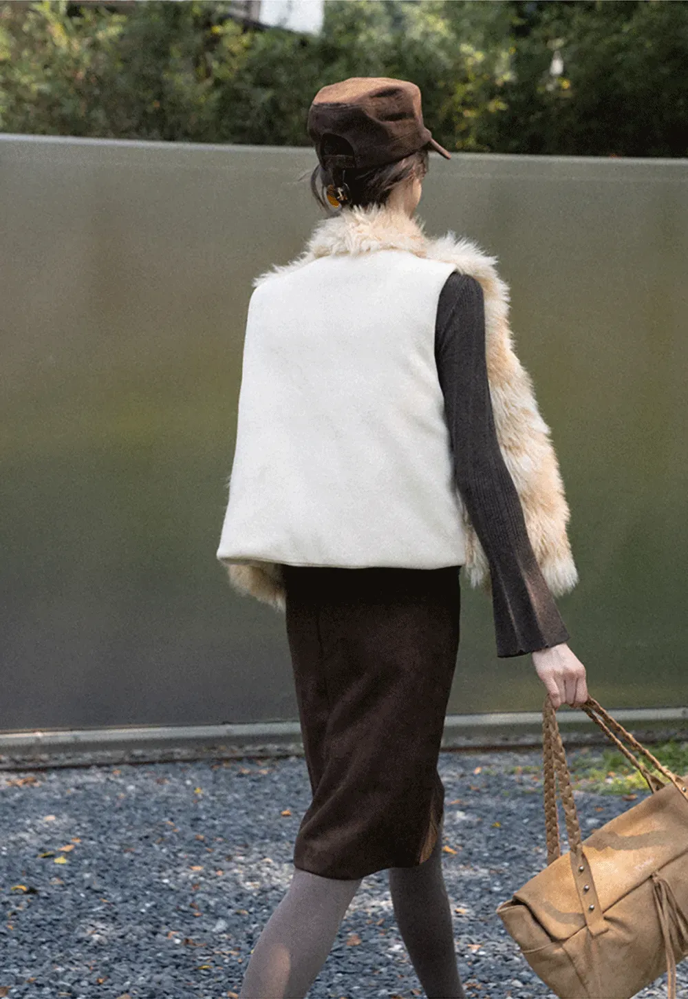 Faux Fur Trimmed Sleeveless Vest
