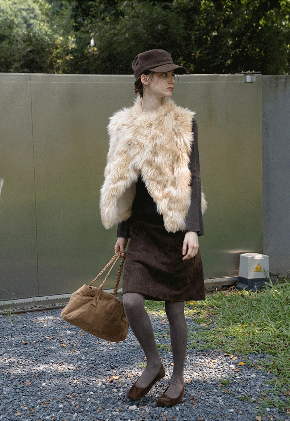Faux Fur Trimmed Sleeveless Vest