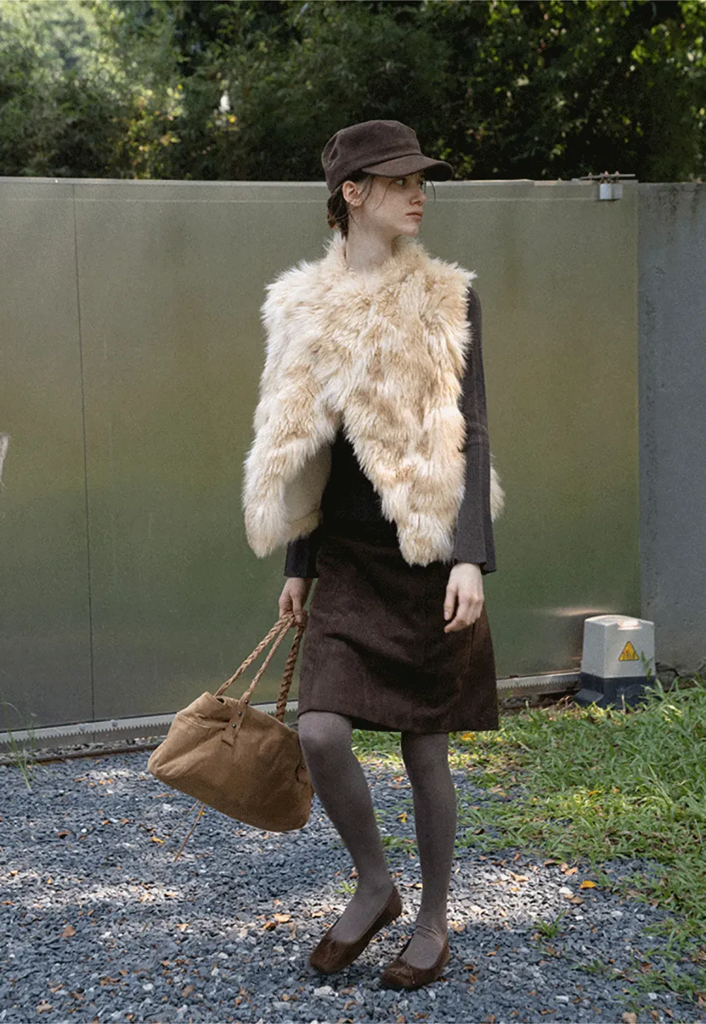 Faux Fur Trimmed Sleeveless Vest