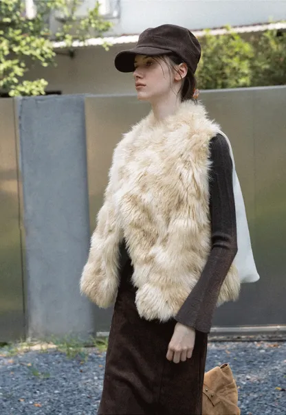Faux Fur Trimmed Sleeveless Vest