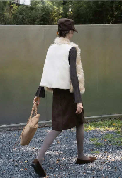 Faux Fur Trimmed Sleeveless Vest