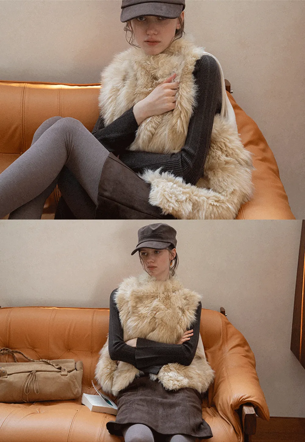 Faux Fur Trimmed Sleeveless Vest