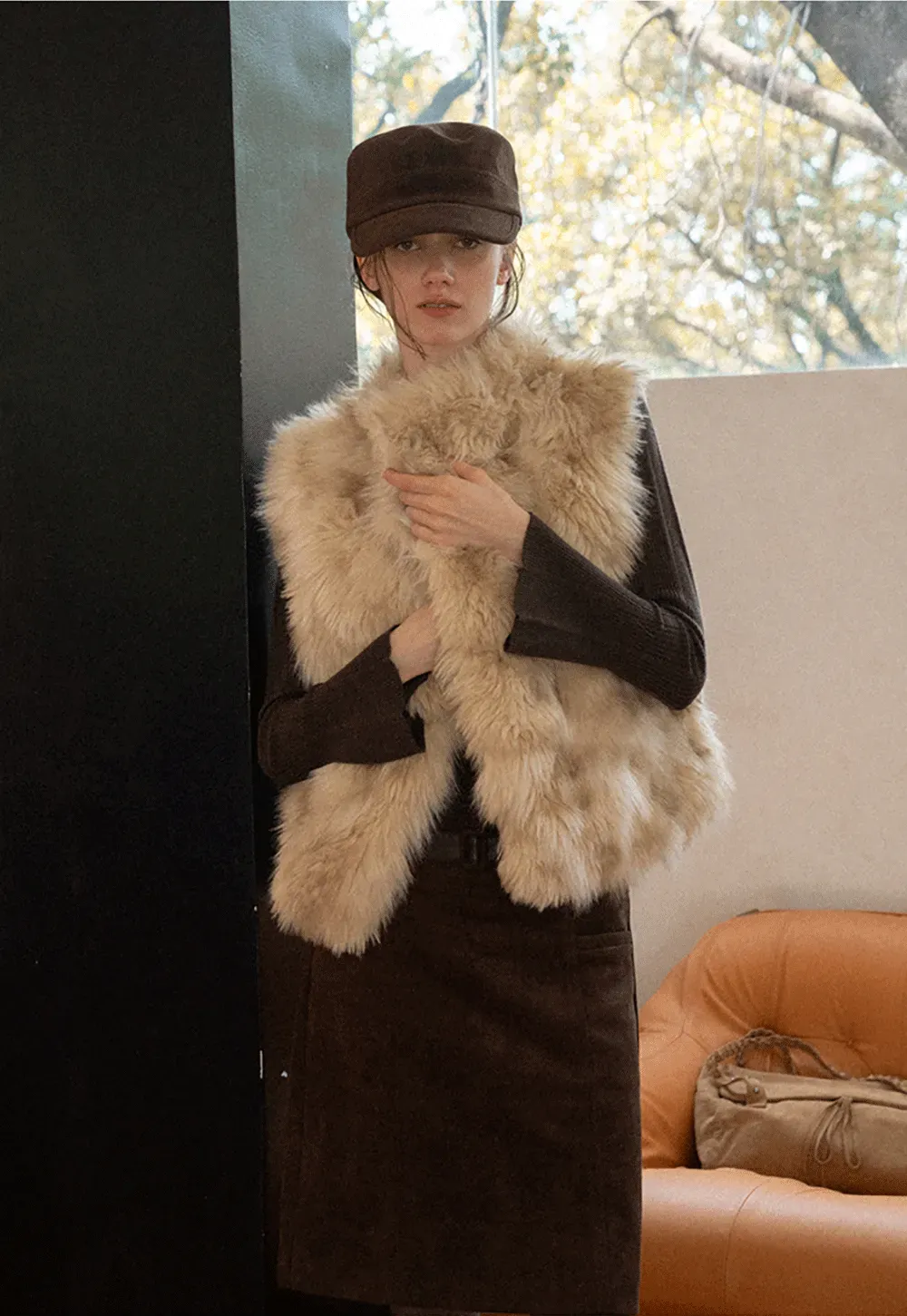 Faux Fur Trimmed Sleeveless Vest