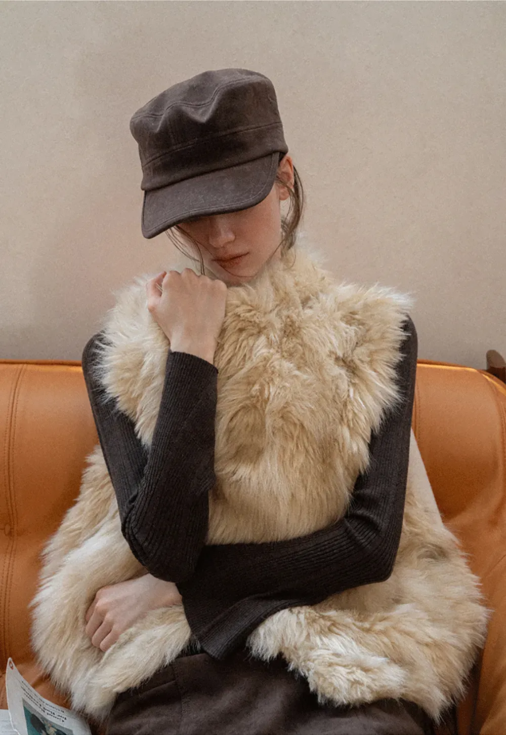 Faux Fur Trimmed Sleeveless Vest