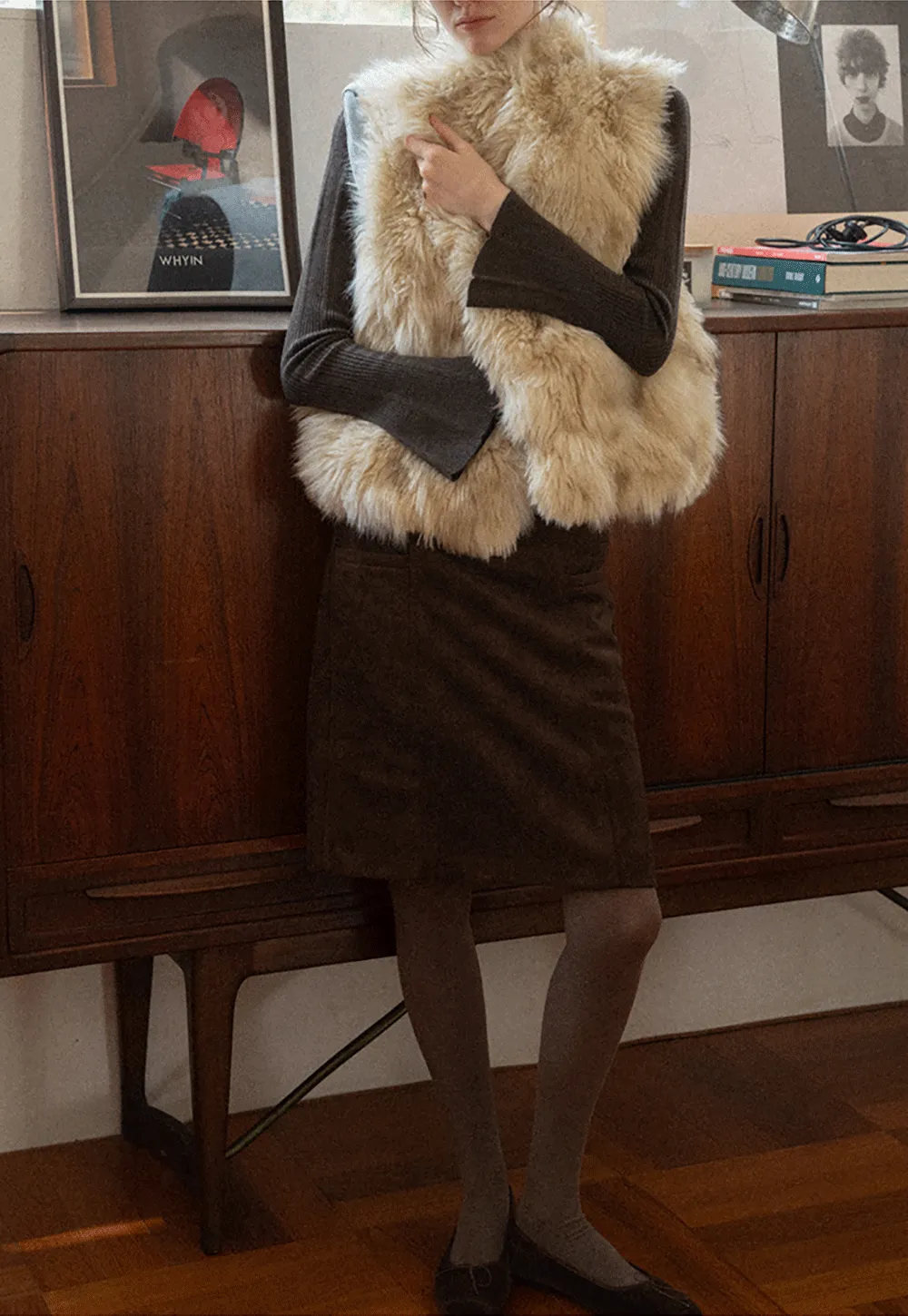 Faux Fur Trimmed Sleeveless Vest