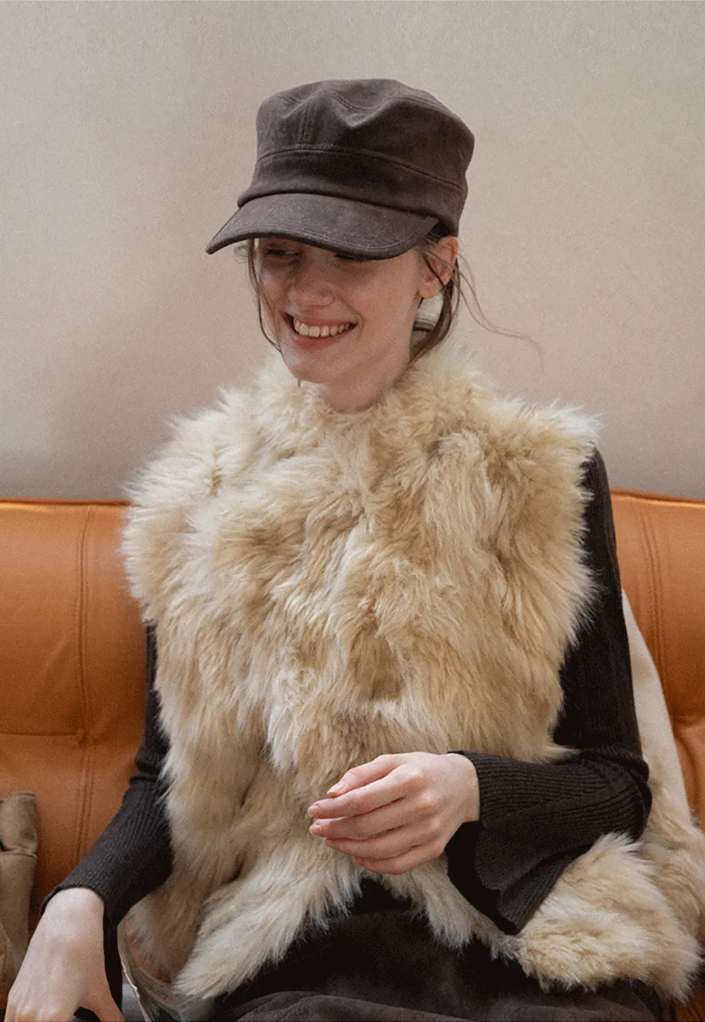 Faux Fur Trimmed Sleeveless Vest