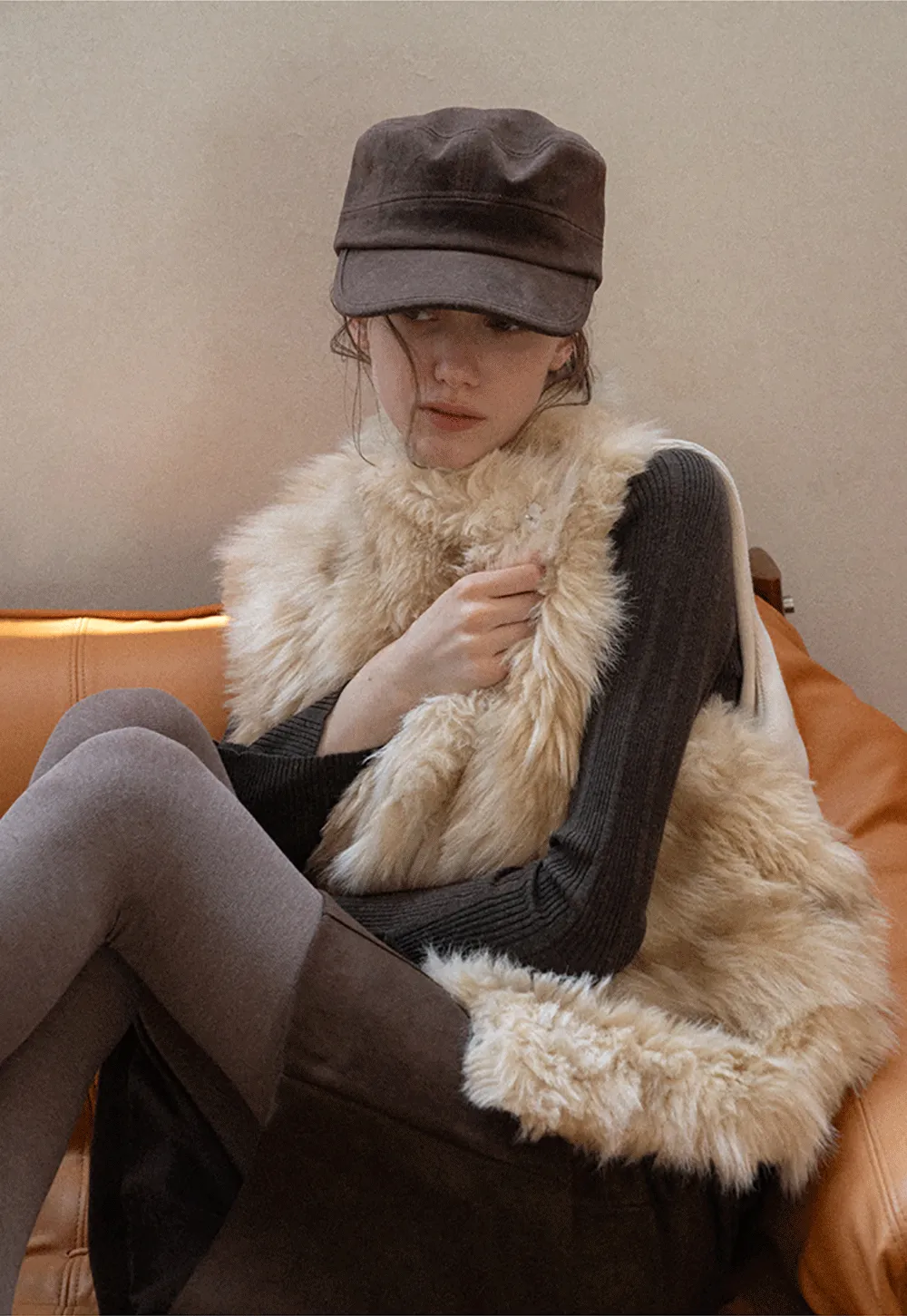 Faux Fur Trimmed Sleeveless Vest