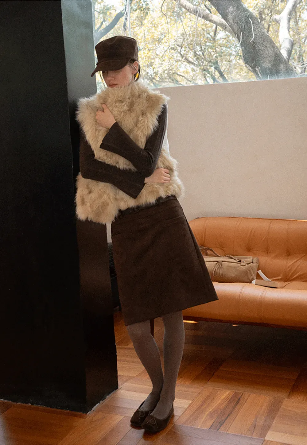 Faux Fur Trimmed Sleeveless Vest