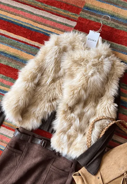 Faux Fur Trimmed Sleeveless Vest