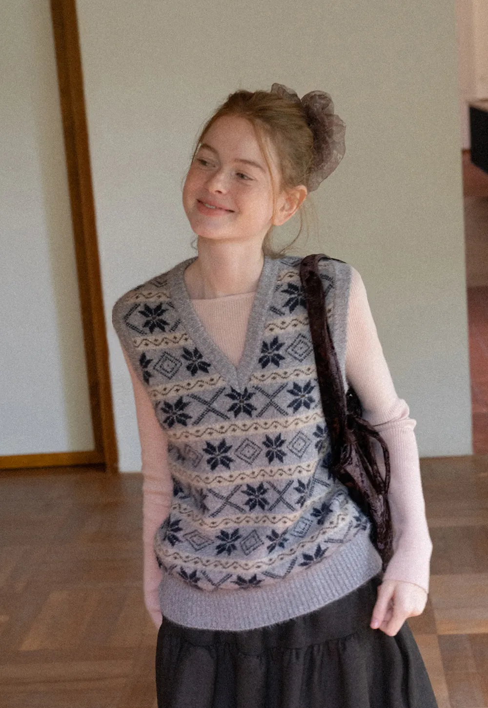 Fair Isle Patterned V Neck Knit Vest