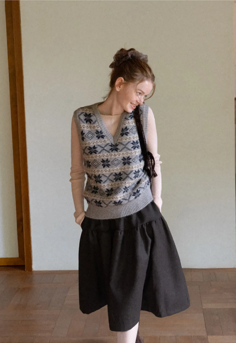 Fair Isle Patterned V Neck Knit Vest