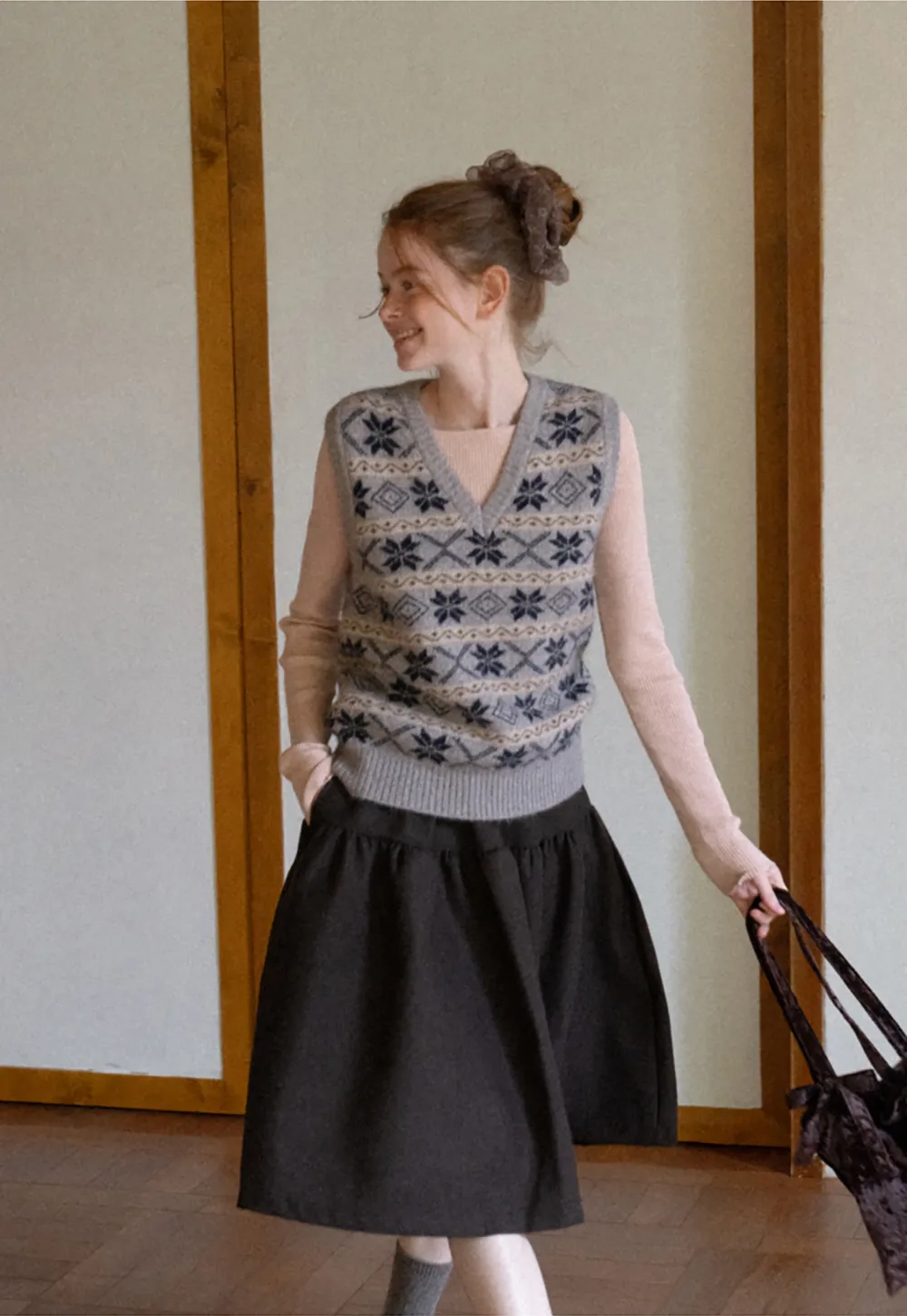 Fair Isle Patterned V Neck Knit Vest