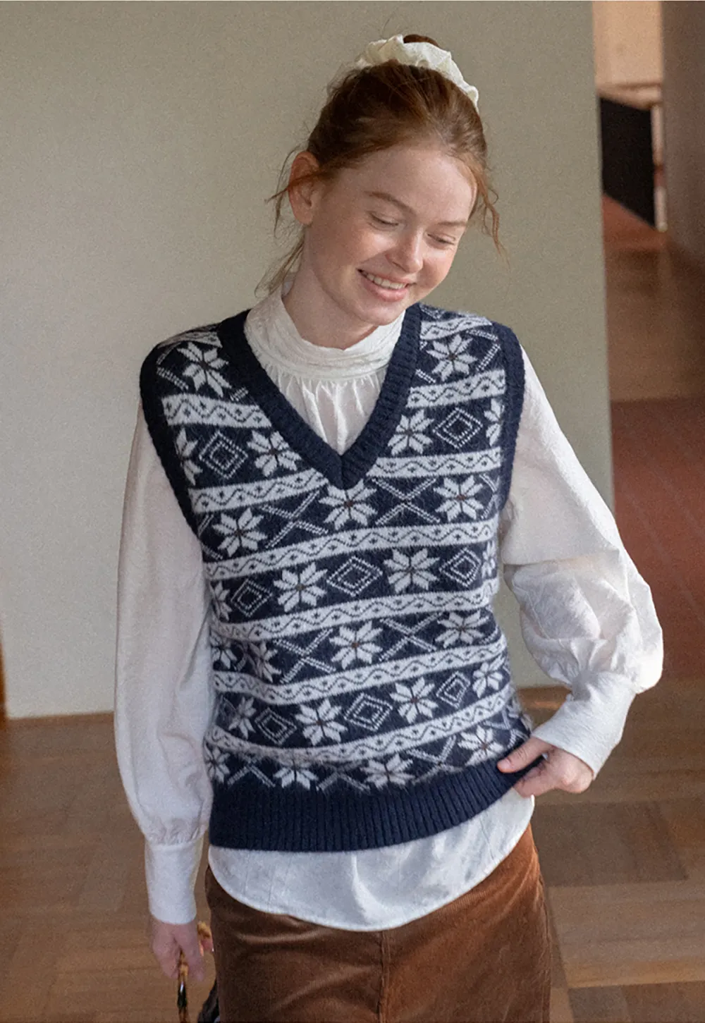 Fair Isle Patterned V Neck Knit Vest