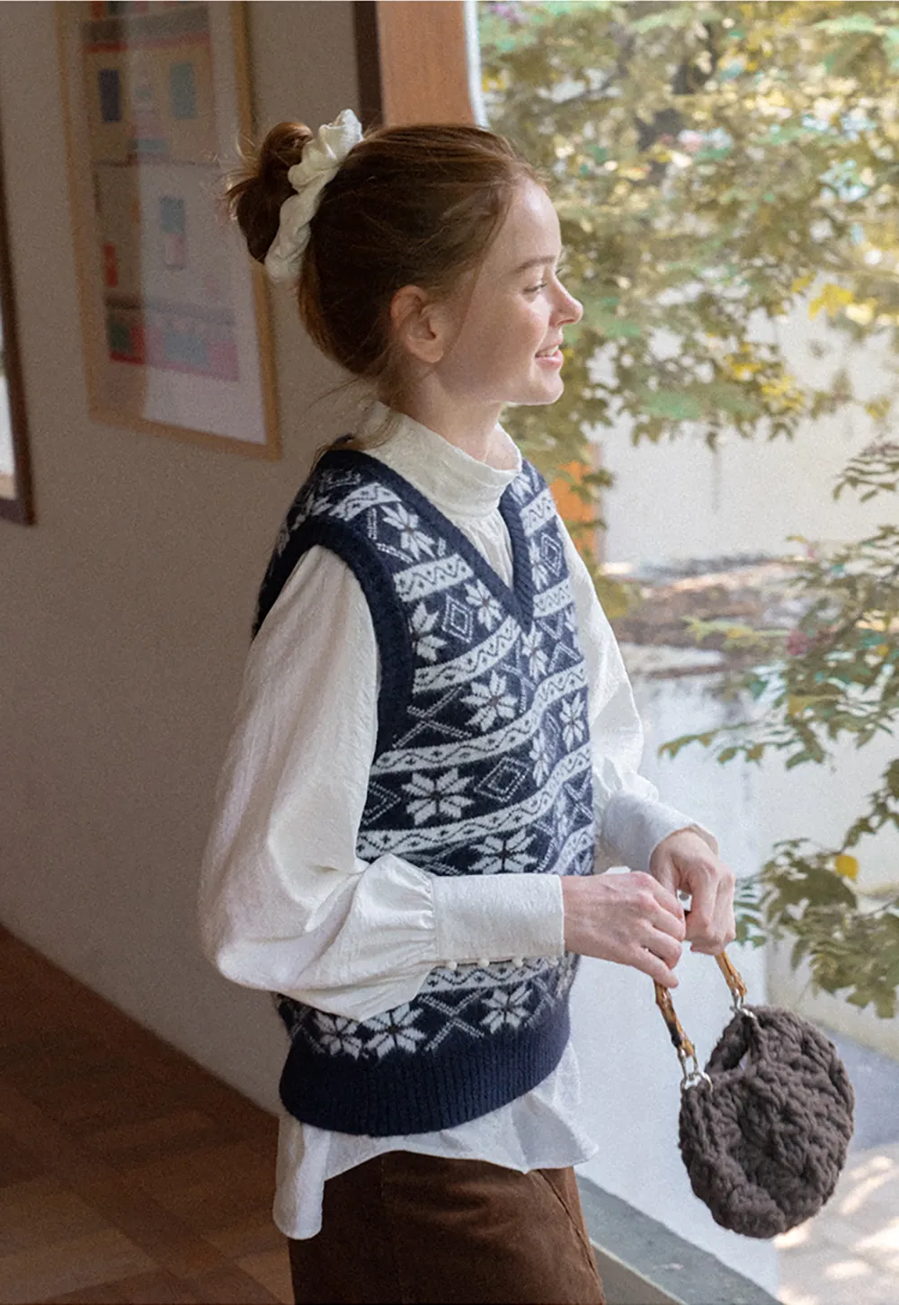 Fair Isle Patterned V Neck Knit Vest