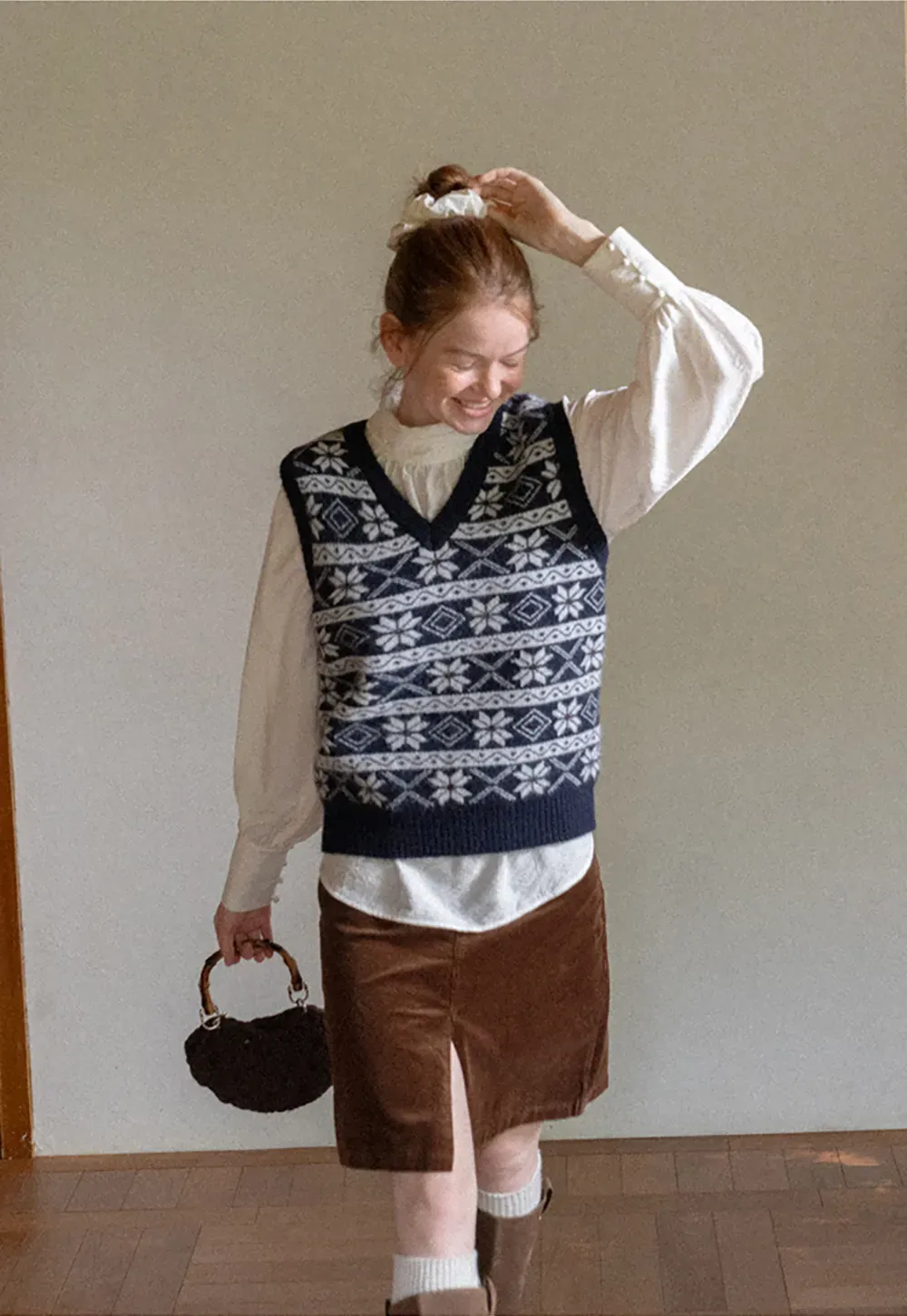 Fair Isle Patterned V Neck Knit Vest