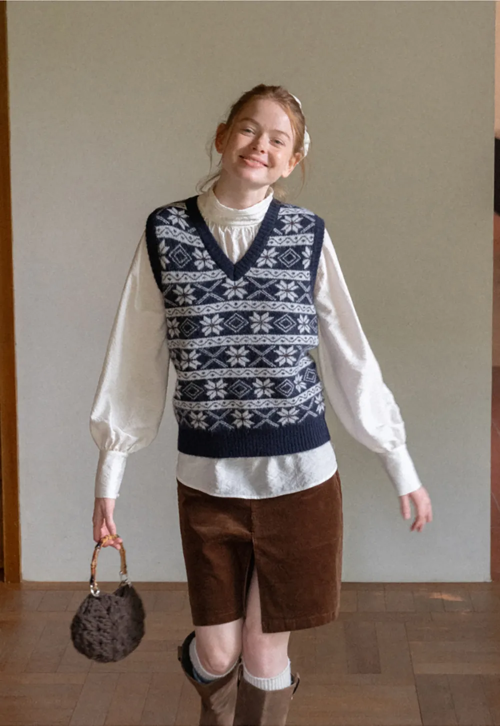 Fair Isle Patterned V Neck Knit Vest