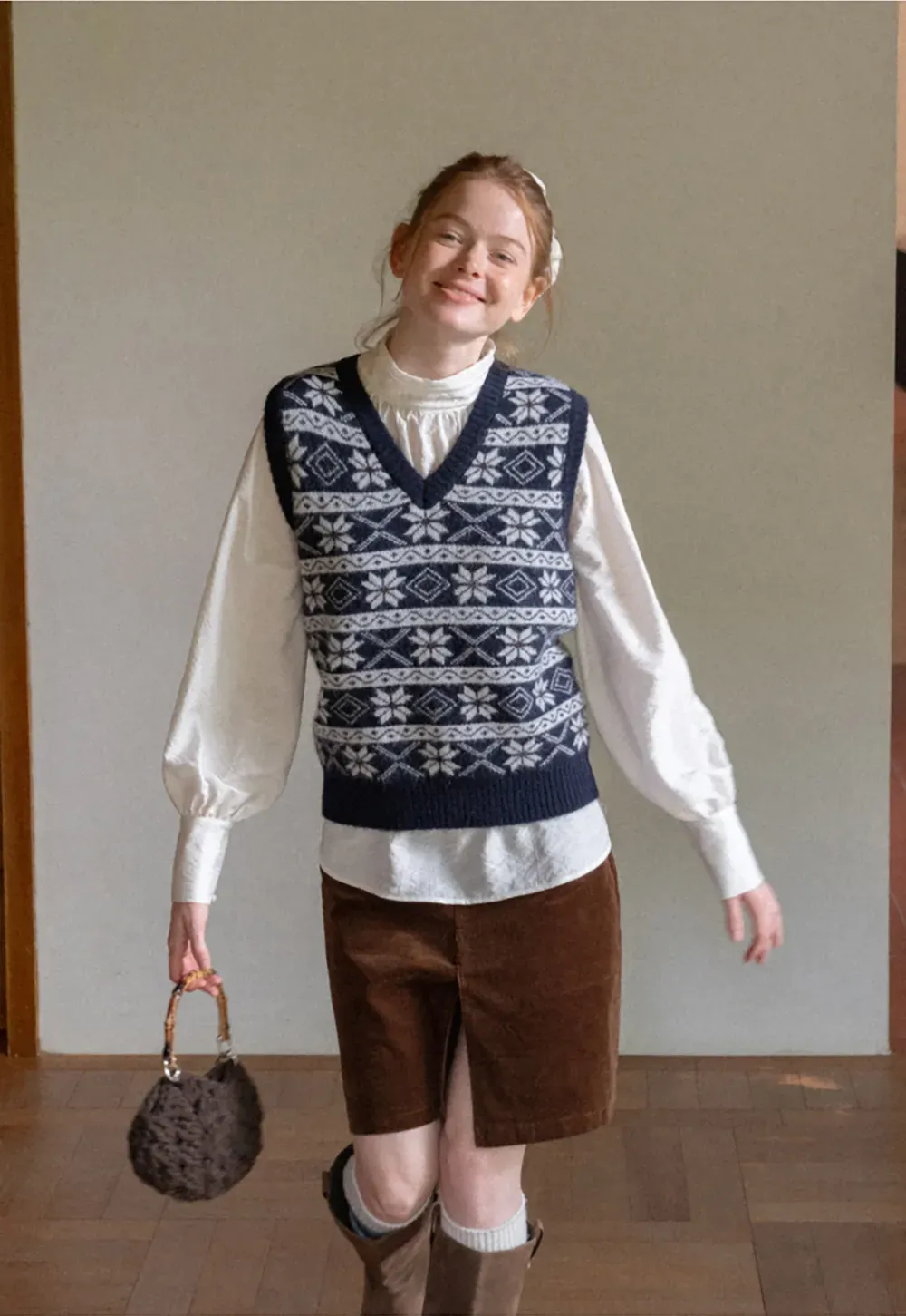 Fair Isle Patterned V Neck Knit Vest