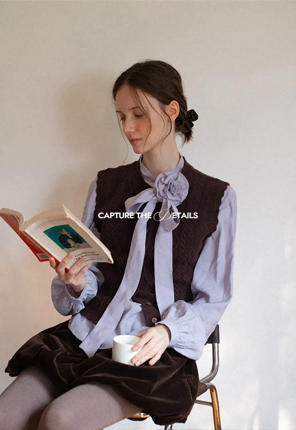 Cable Knit Vest with Pleated Collar
