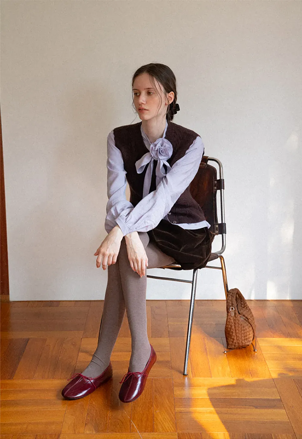 Cable Knit Vest with Pleated Collar