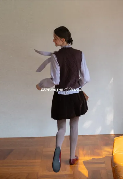 Cable Knit Vest with Pleated Collar