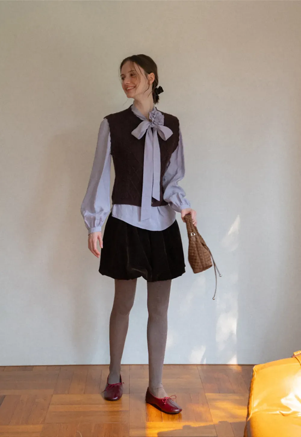 Cable Knit Vest with Pleated Collar
