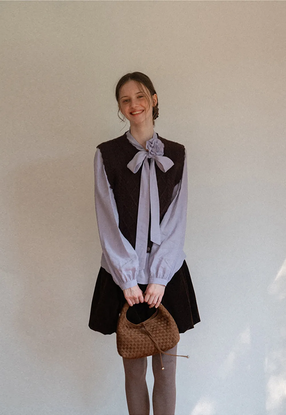 Cable Knit Vest with Pleated Collar