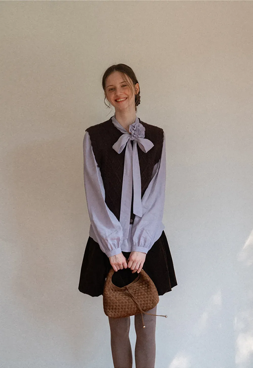 Cable Knit Vest with Pleated Collar