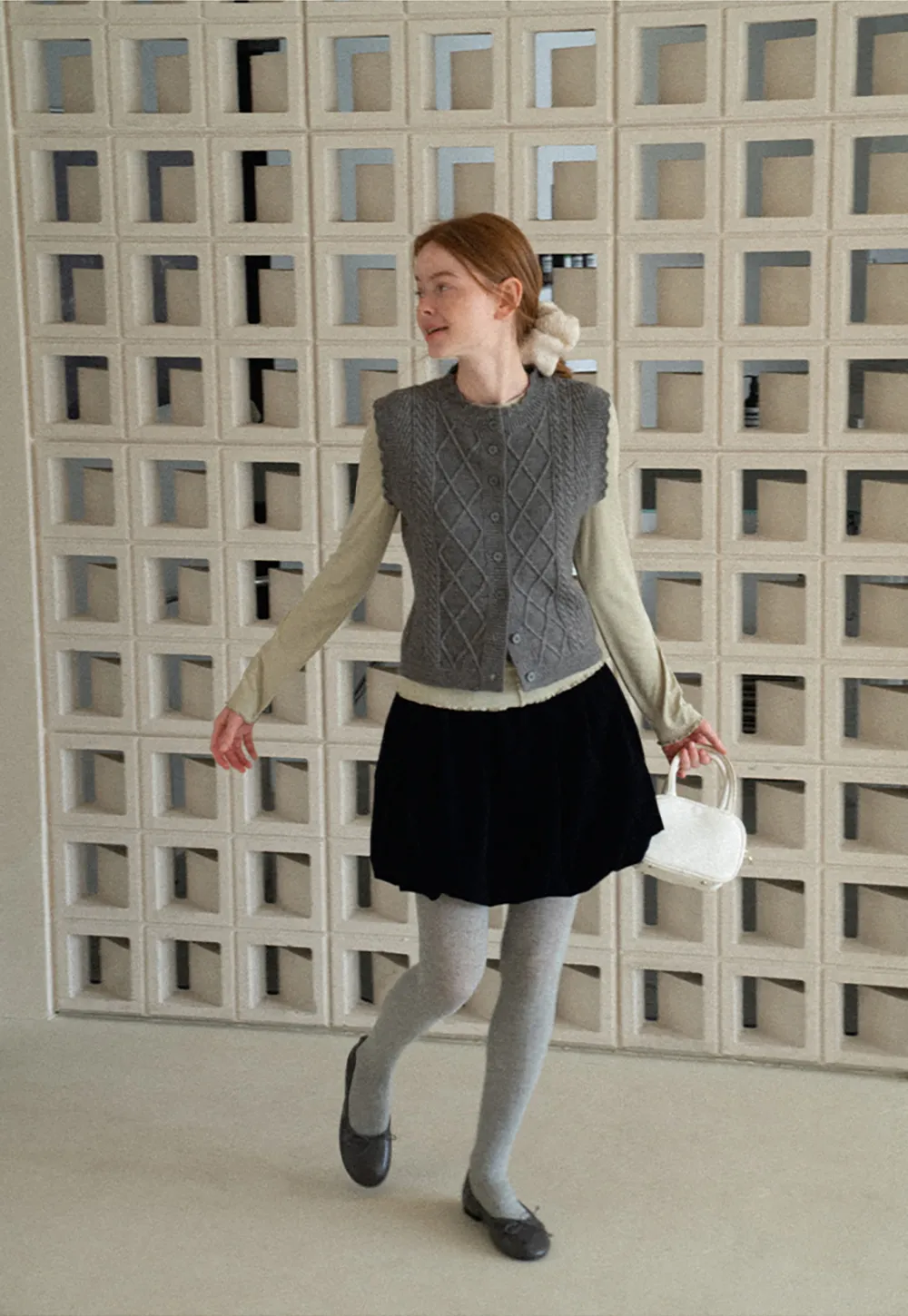 Cable Knit Vest with Pleated Collar