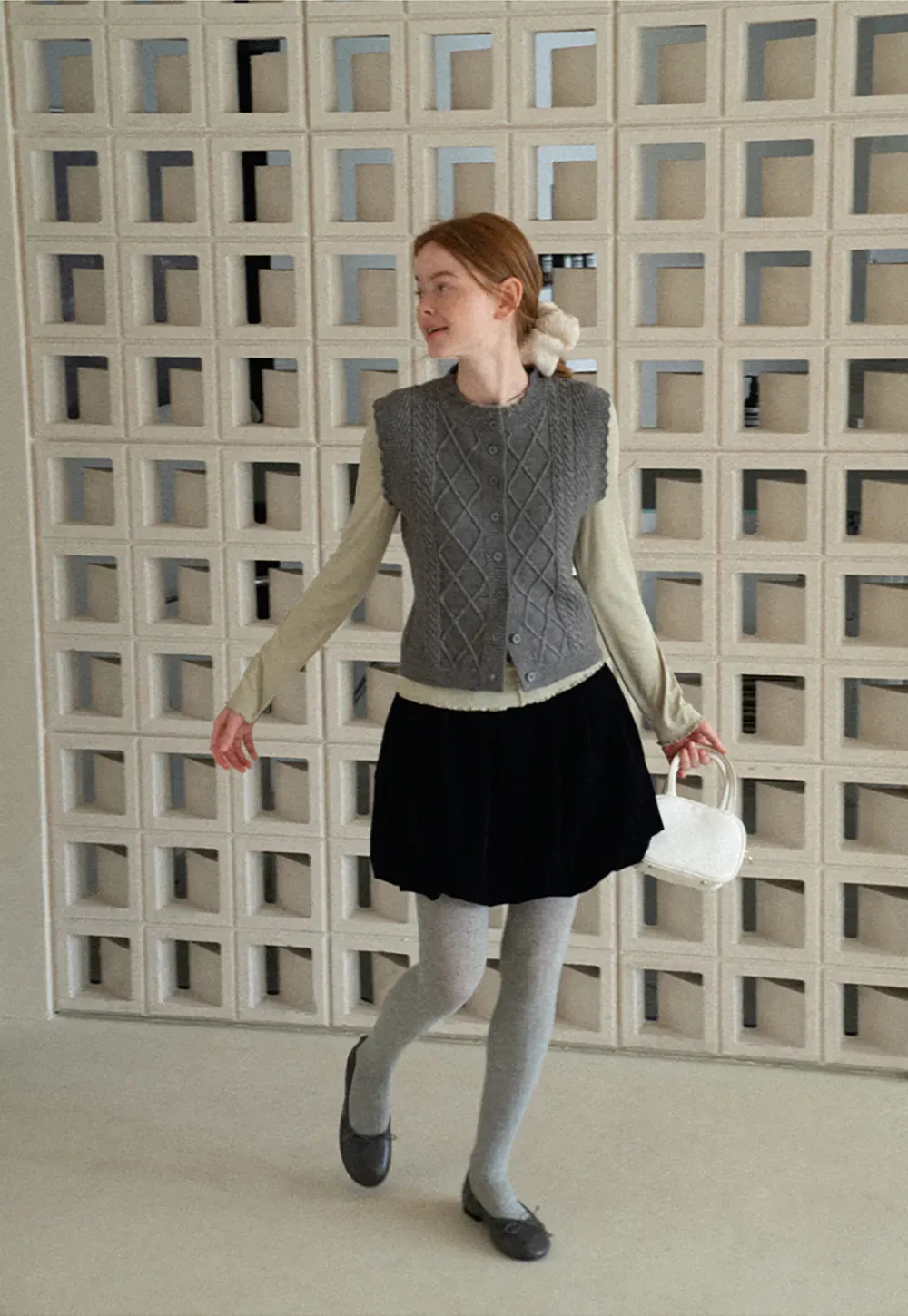 Cable Knit Vest with Pleated Collar