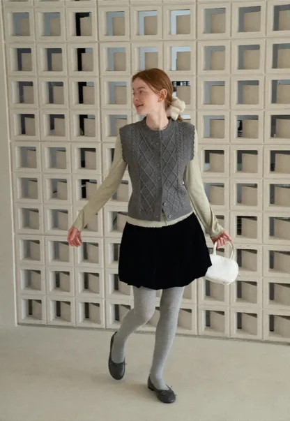 Cable Knit Vest with Pleated Collar