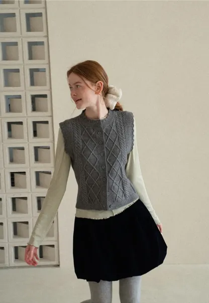 Cable Knit Vest with Pleated Collar