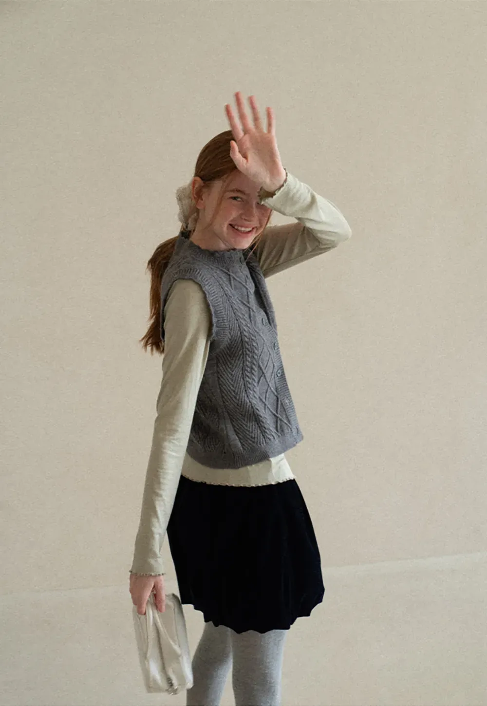 Cable Knit Vest with Pleated Collar
