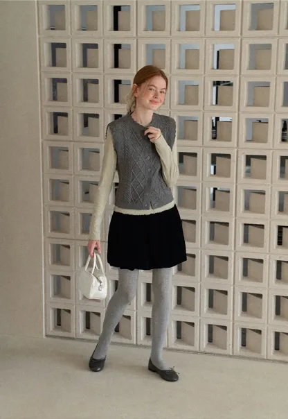 Cable Knit Vest with Pleated Collar