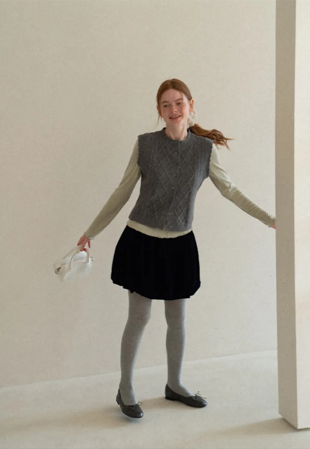 Cable Knit Vest with Pleated Collar