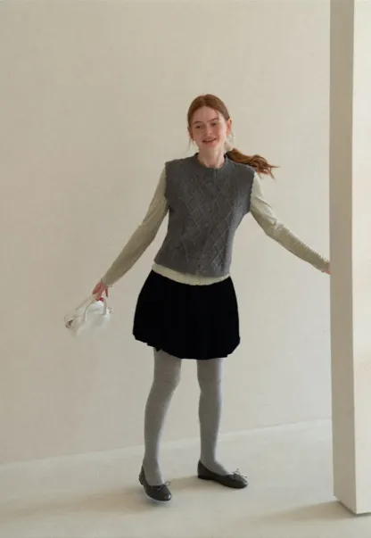 Cable Knit Vest with Pleated Collar