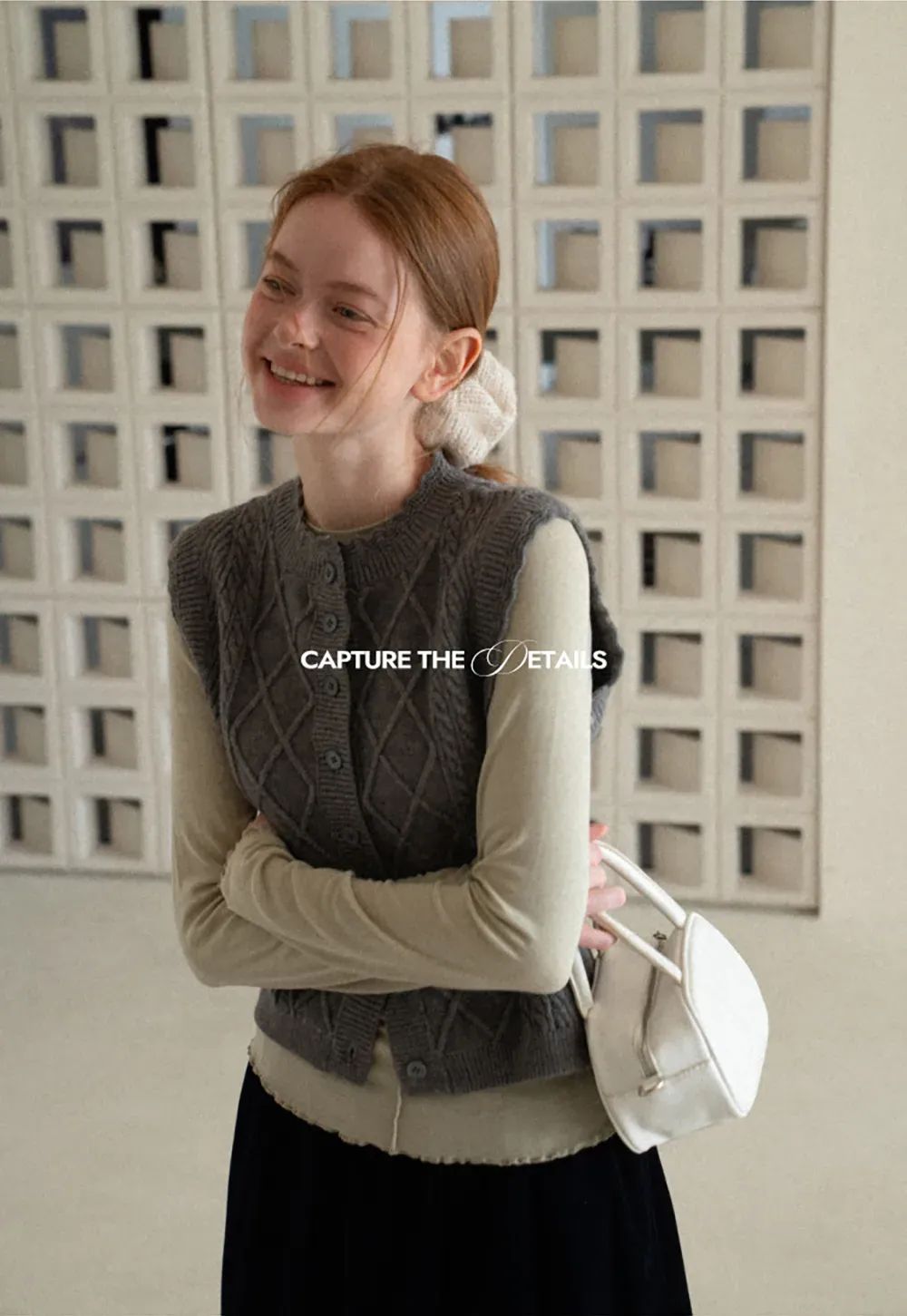 Cable Knit Vest with Pleated Collar