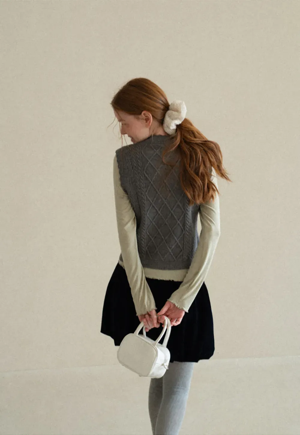 Cable Knit Vest with Pleated Collar