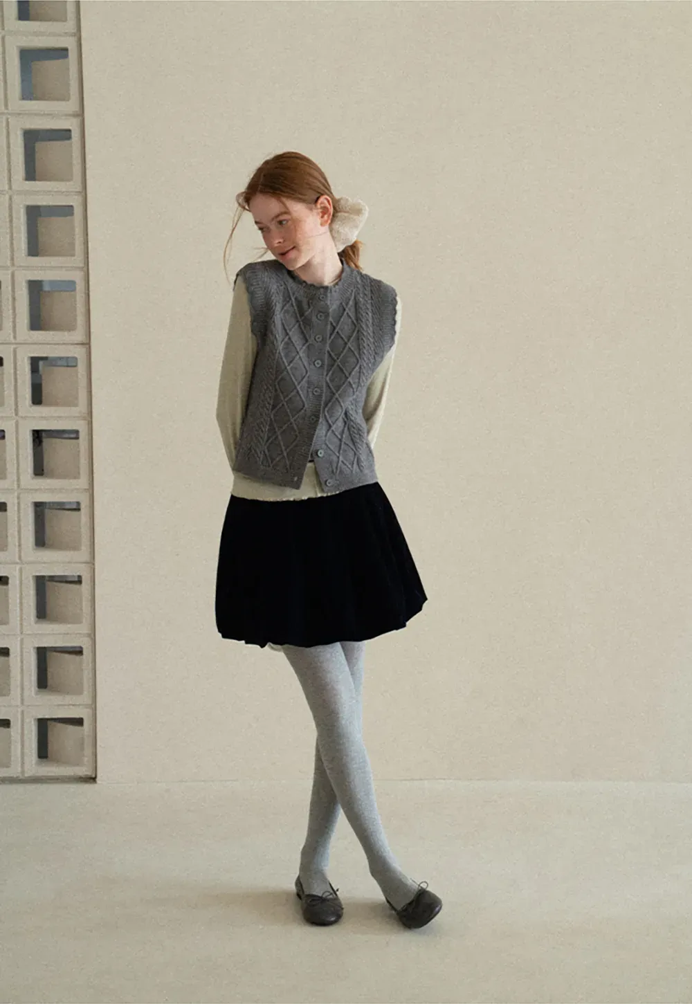 Cable Knit Vest with Pleated Collar