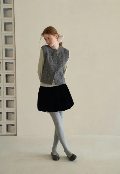 Cable Knit Vest with Pleated Collar