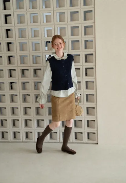 Cable Knit Vest with Pleated Collar