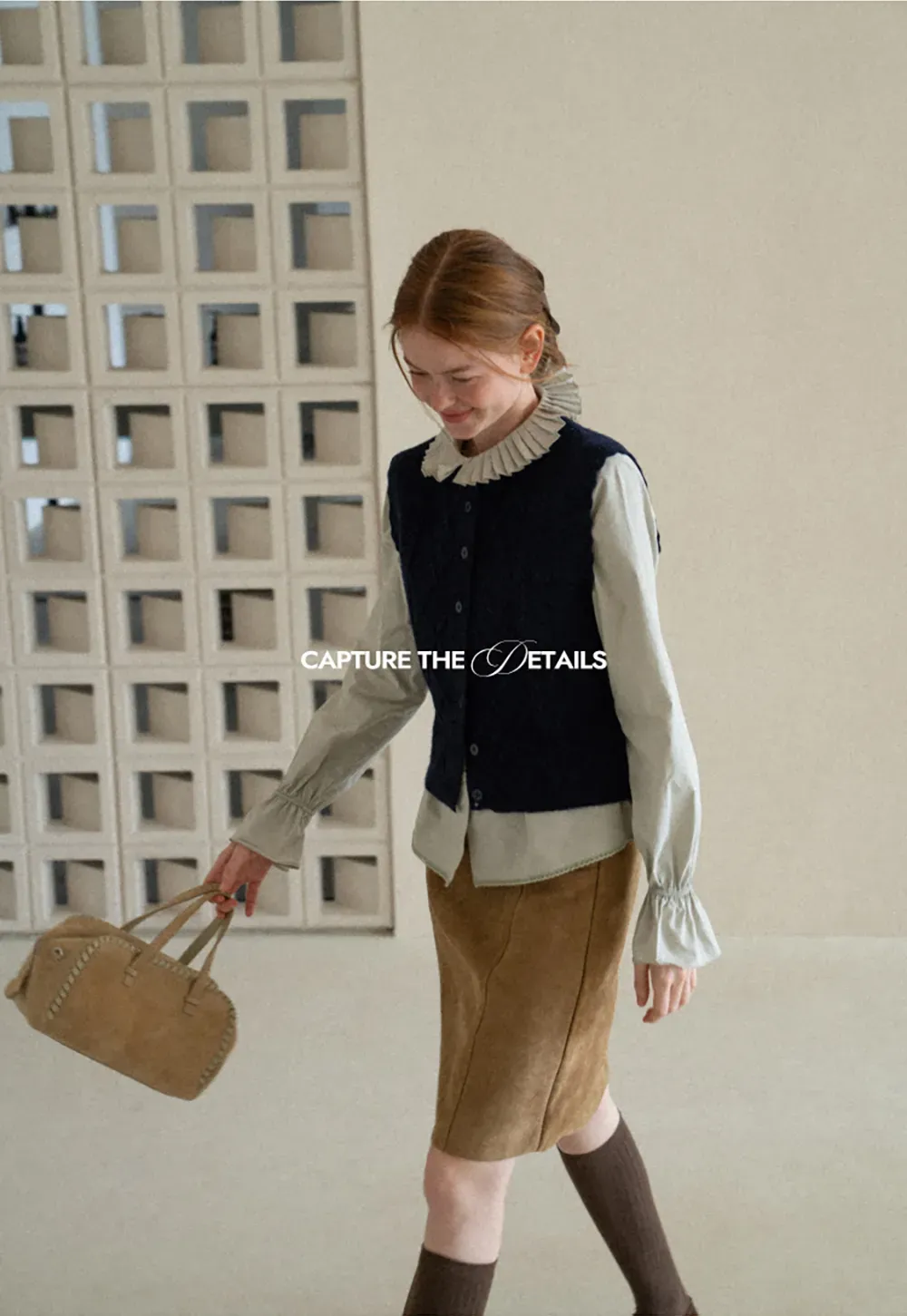Cable Knit Vest with Pleated Collar